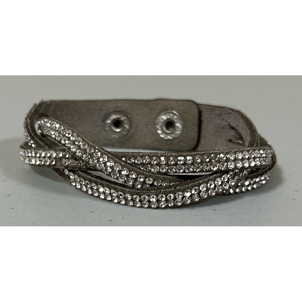 Gray Suede Braided Weaved Diamond Diamonds Wrap Bracelet Jewelry 💎 #suede #glam